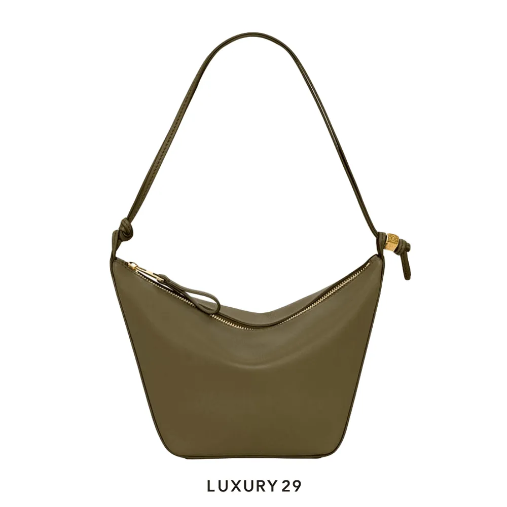 Loewe Mini Hammock Hobo Bag in Classic Calfskin Dark Khaki Green(Mini, Green)
