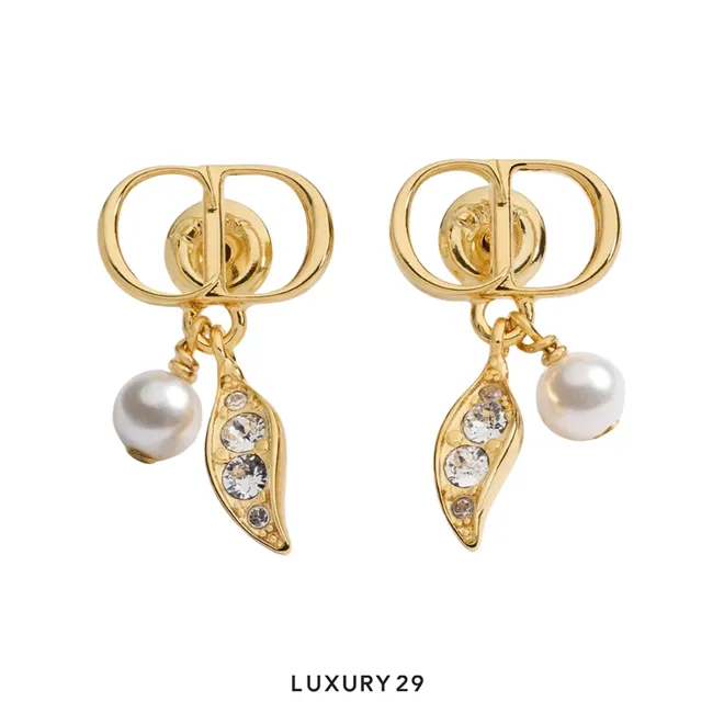 Dior CD Mini Lily Earrings Gold-plated metal, white resin pearls, and crystals