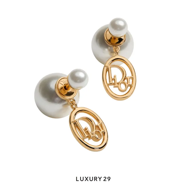 Dior Tribales Earrings Gold-Finish Metal and White Resin Pearls