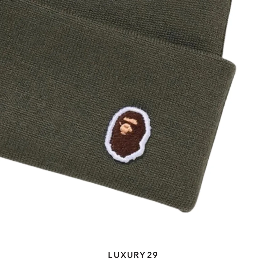 A Bathing Ape  Men's Goods APE HEAD ONE POINT KNIT CAP Green(Free Size, Green)