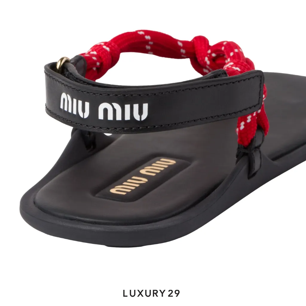 Miu Miu Riviere cord and leather sandals Red(39, Red)