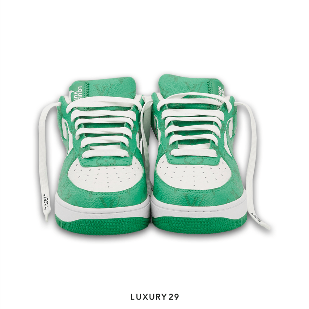 Louis Vuitton LV Nike Air Force 1 Low By Virgil Abloh White Green Royal(M)(40, Green)