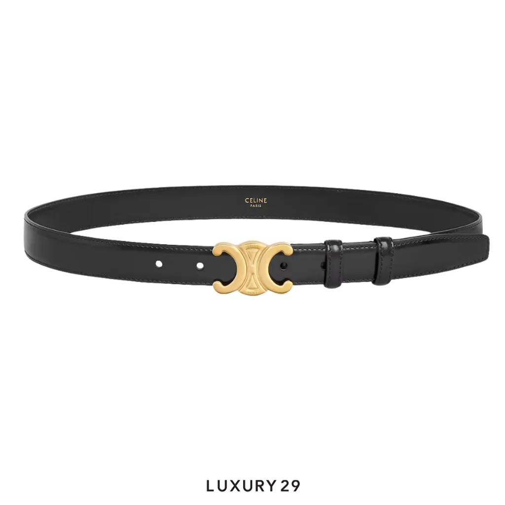 Celine Triumph Medium 25MM belt Taurillon leather Black(75, Black)