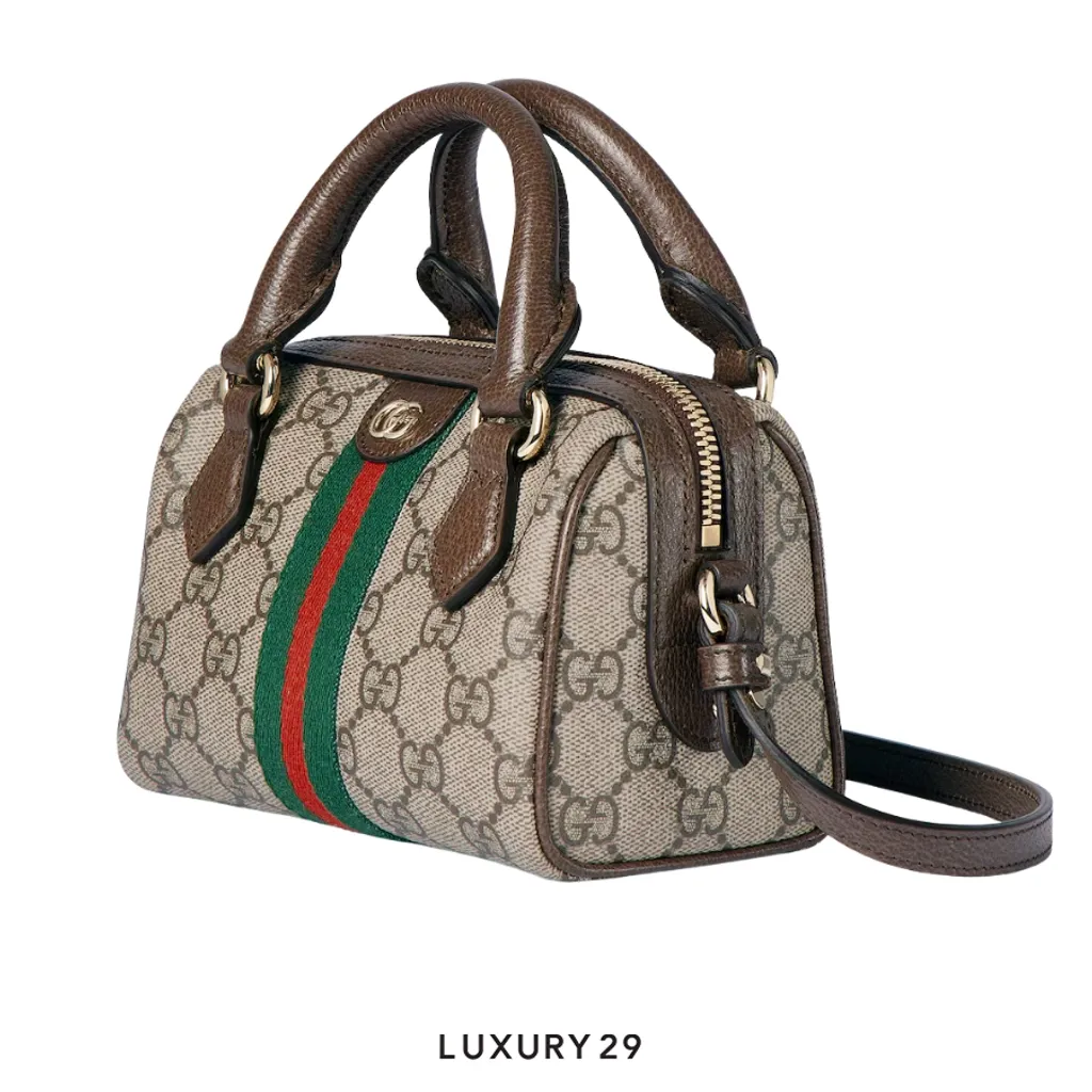 Gucci Ophidia mini boston bag Beige and dark brown GG Monogram coated fabric(Mini, Brown)