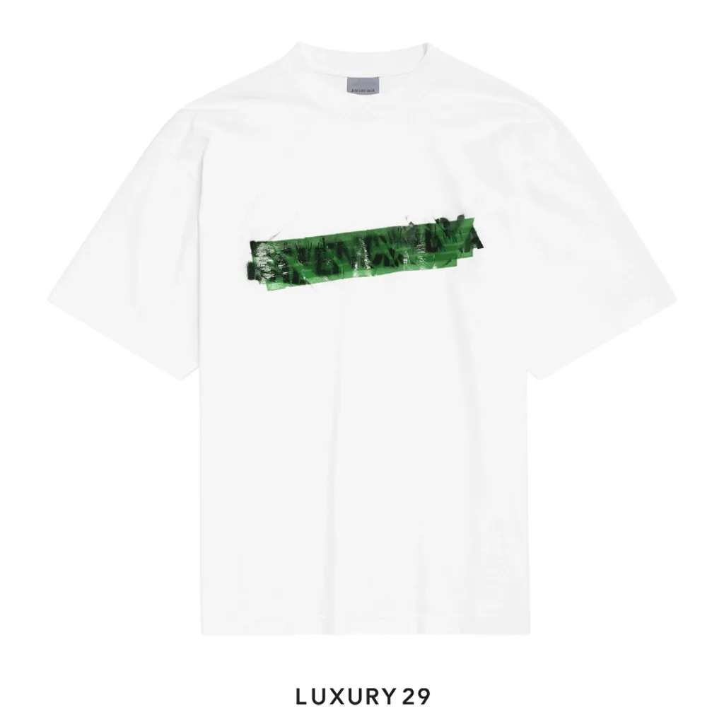 Balenciaga Men's Messy Spray Medium Fit T-shirt in White(L, White)