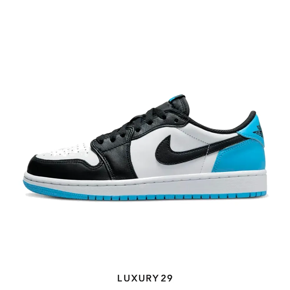 Nike Jordan 1 Low Black Dark Powder Blue (Women's)(W)(36.5, Blue)