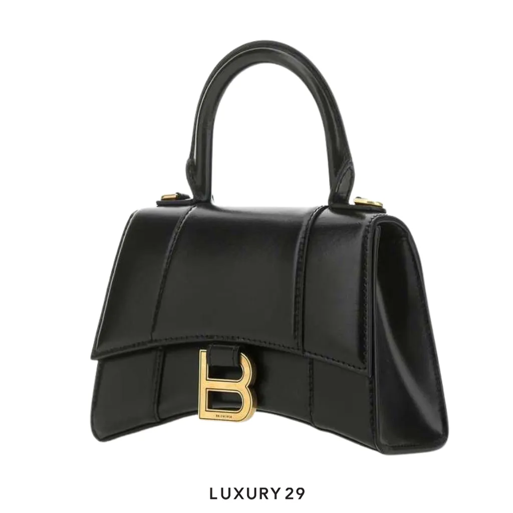 Balenciaga Hourglass XS Handbag In Shiny Calfskin Black(Small, Black)
