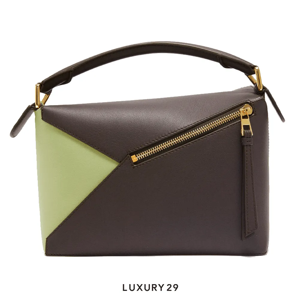 Loewe Small Puzzle Bag in Classic Calfskin and Suede Chocolate/Tan(Small, Brown)