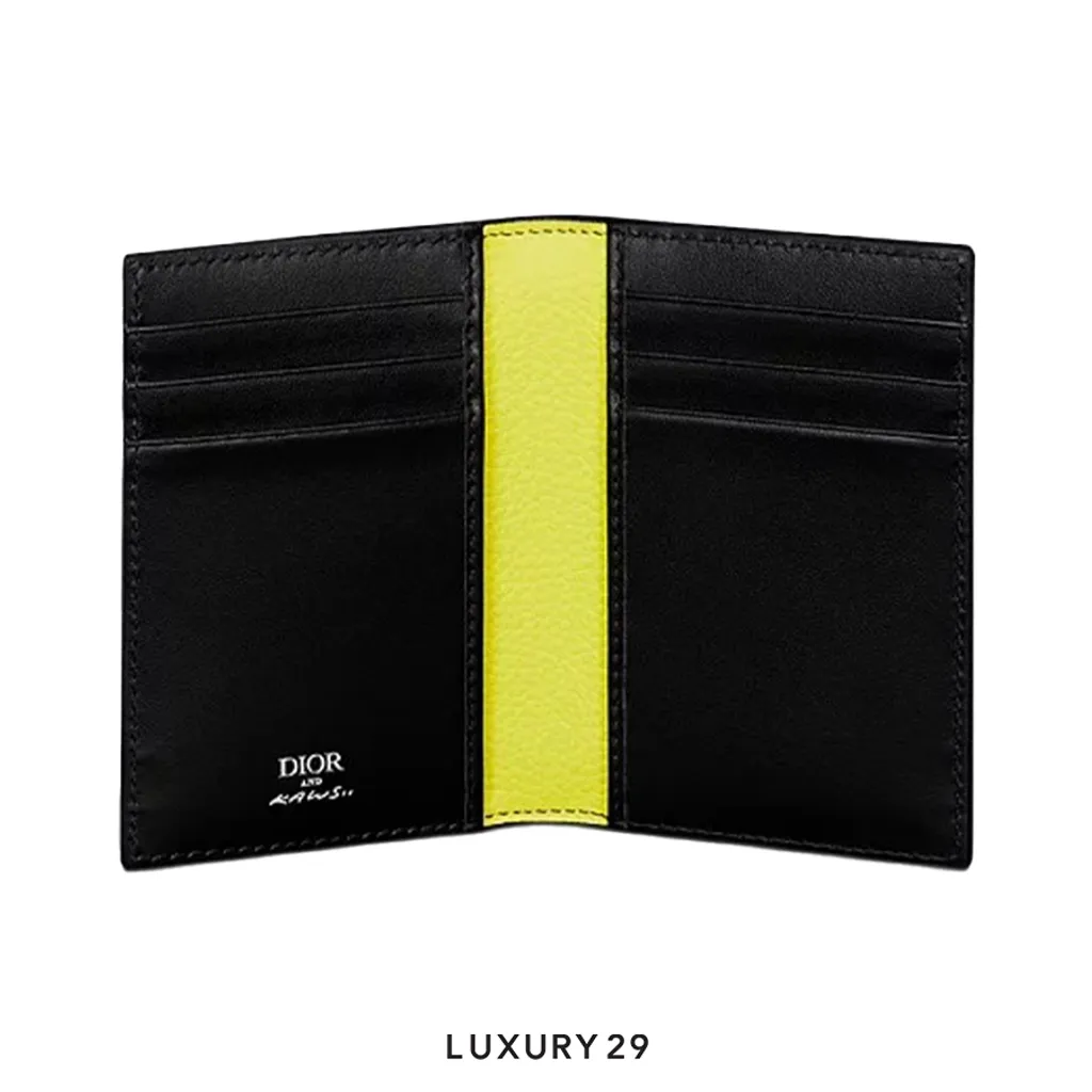 Dior and Kaws Vertical Bifold Card Holder Yellow/Black(Small, Black)