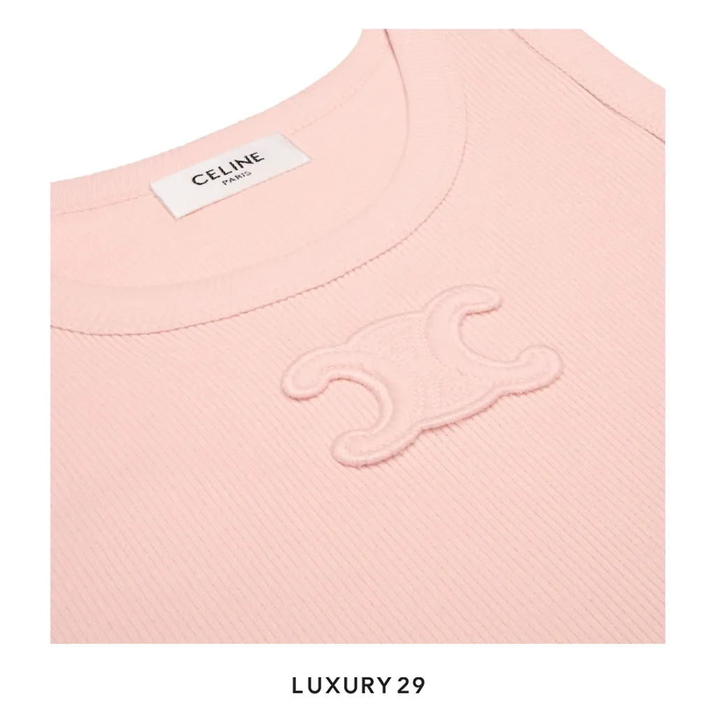 Celine triomphe tank top IN ribbed cotton Tank Top Light Peach(S, Pink)
