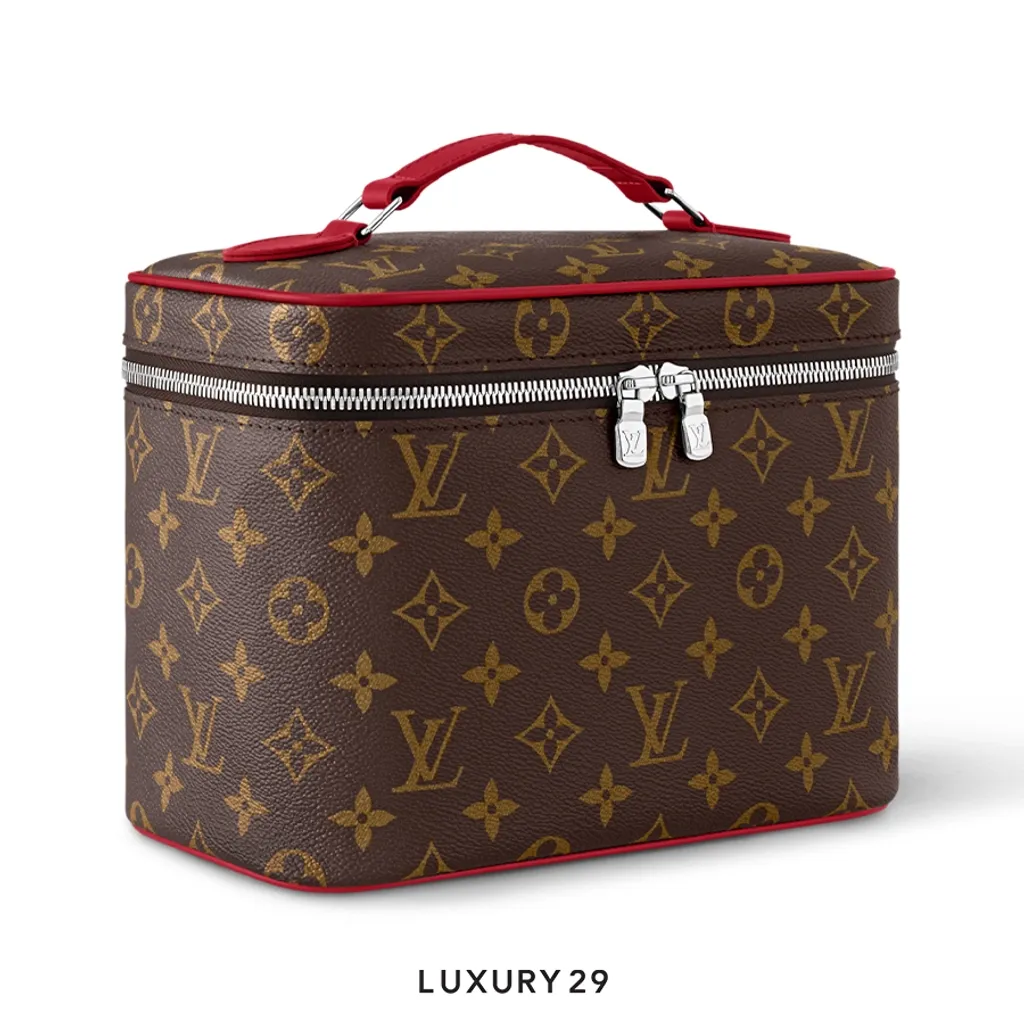 Louis Vuitton LV Nice BB Bag Red Sari Monogram Macassar Canvas(Small, Brown)