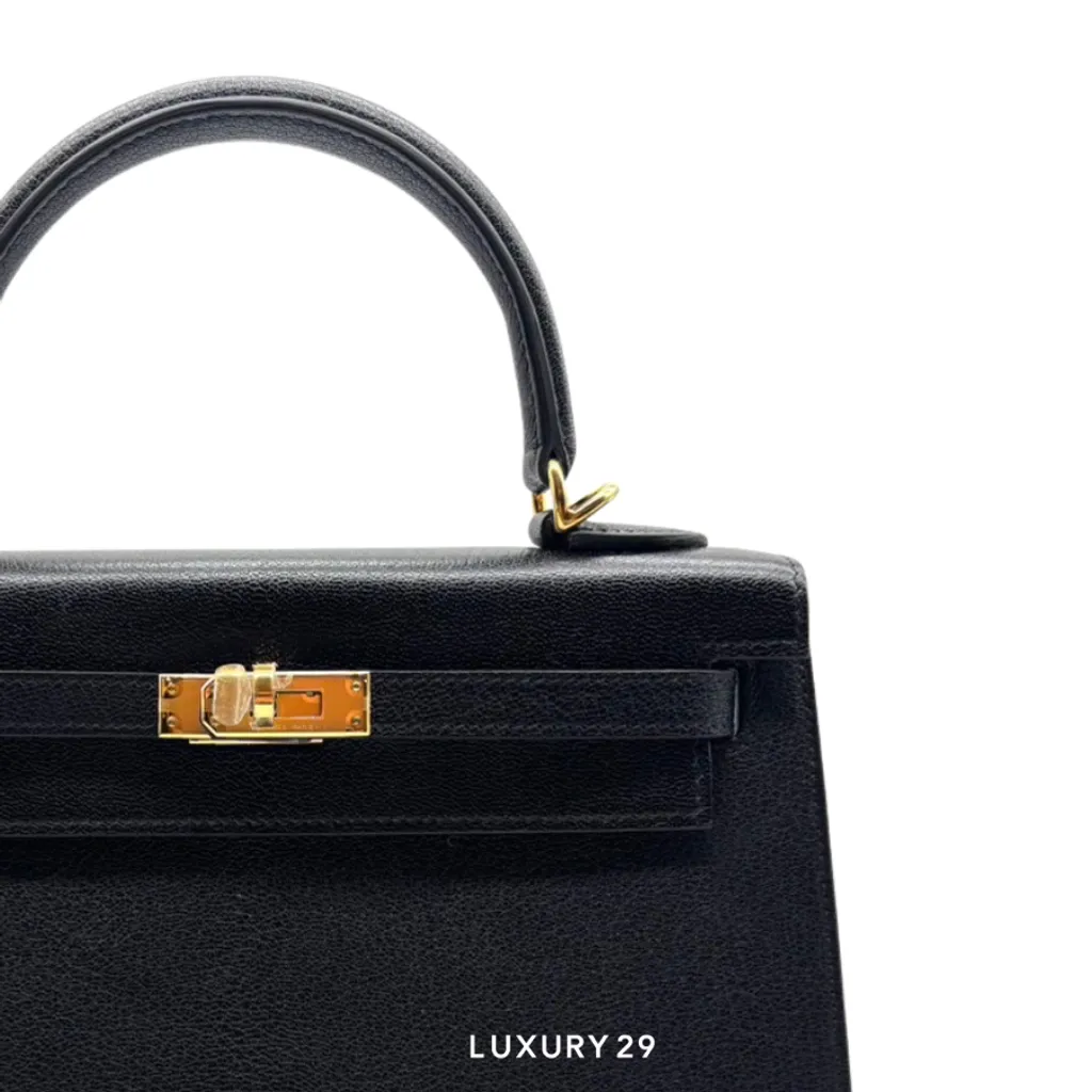 Hermes Kelly Sellier 25 Chevre mysore Noir Gold Hardware / B Stamp (2023)(Small, Black)