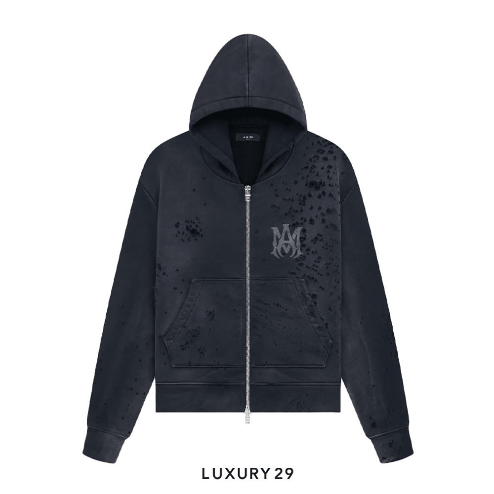 AMIRI MA LOGO SHOTGUN ZIP HOODIE FADED BLACK(L, Black)