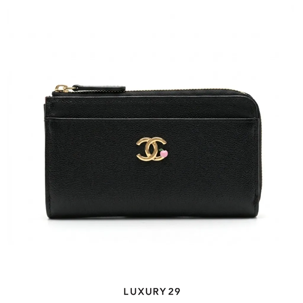 Chanel Card holder Grained goatskin leather combined with gold-tone metal and enamel Black(Small, Black)