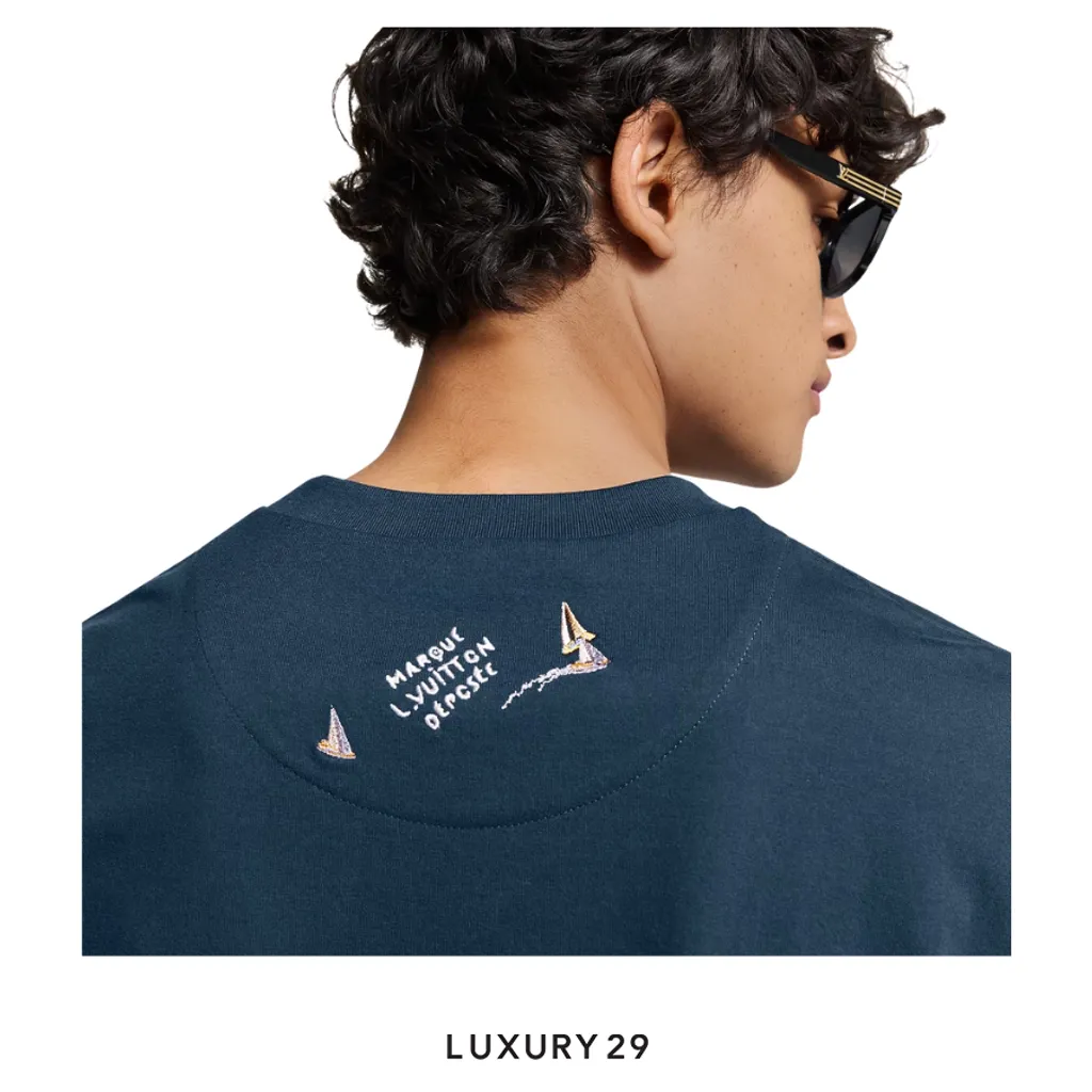 Louis Vuitton LV Embroidered Cotton T-Shirt Navy(S, Blue)