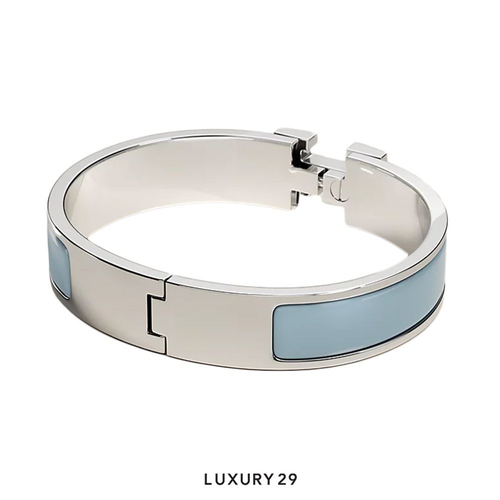Hermes Clic H bracelet Silver plated PM Blue Ciel(Small, Blue)