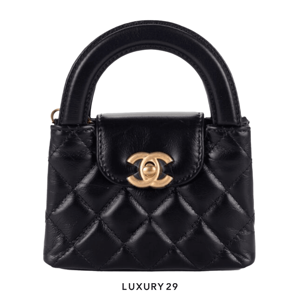 Chanel MICRO SHOPPING BAG Shiny Aged Calfskin & Gold-Tone Metal Black(Mini, Black)