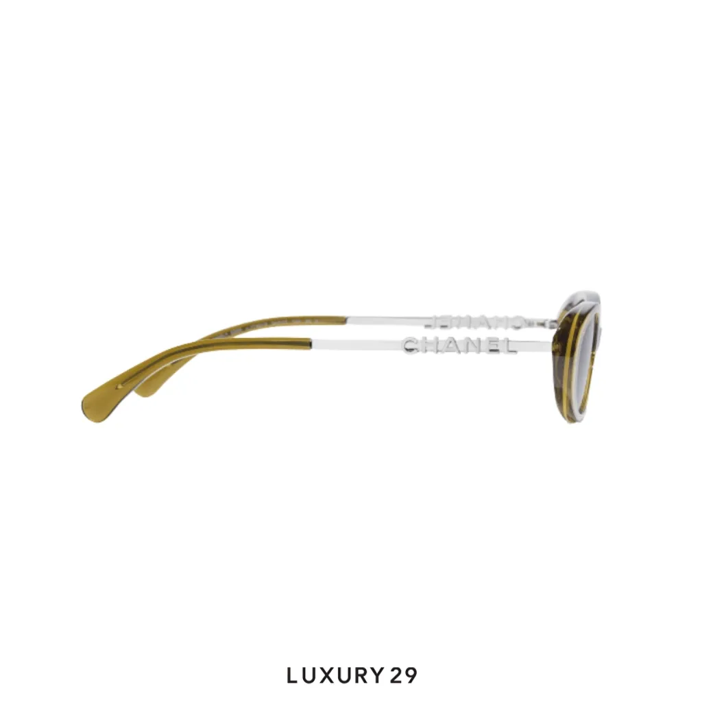 Chanel New Oval Sunglasses Frame: Acetate & Metal, Olive Lenses: Dark Brown(Free Size, Green)