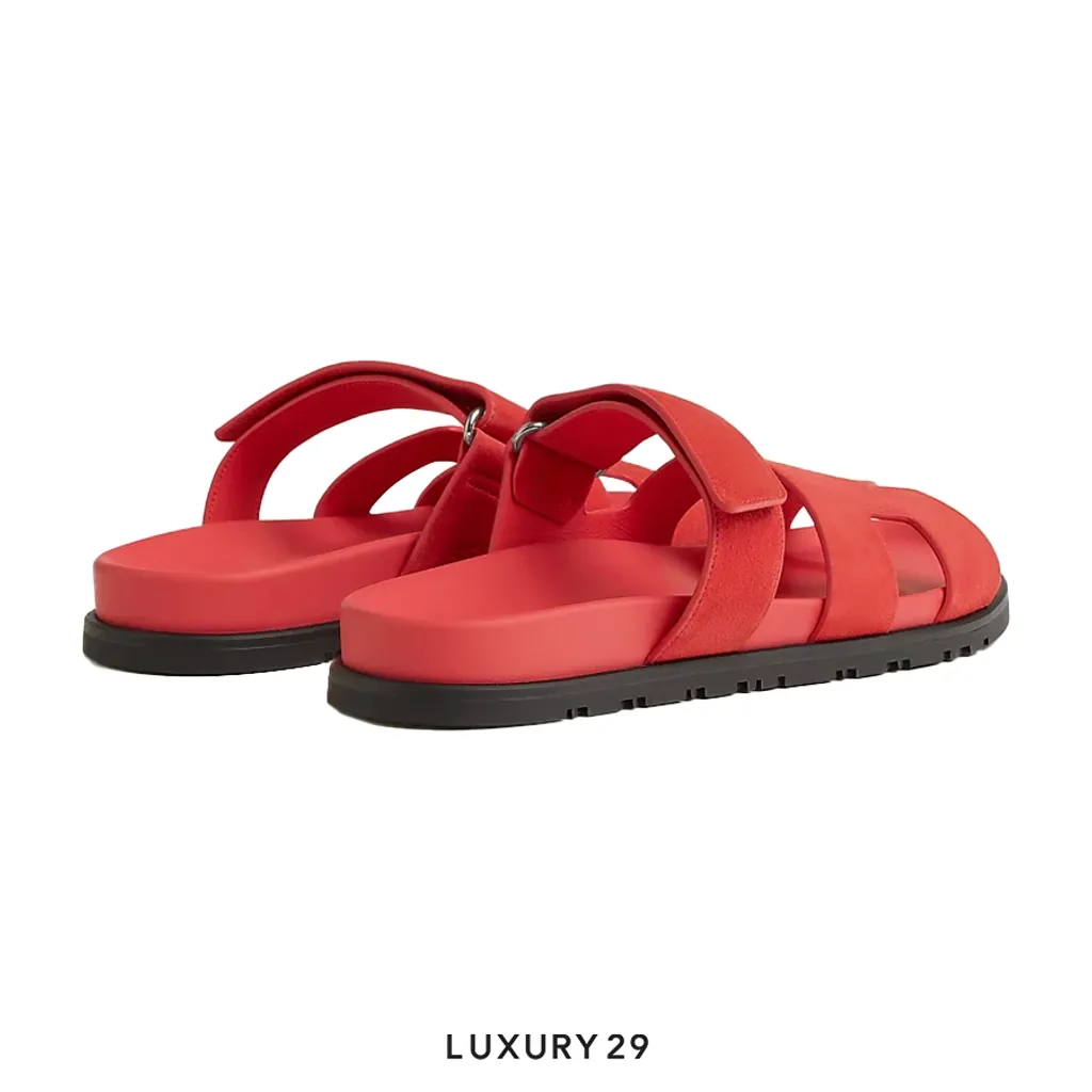 Hermes Chypre Sandal Femme Chrypre Chevre Velours Rose Vermillon 3(W)(38, Orange)