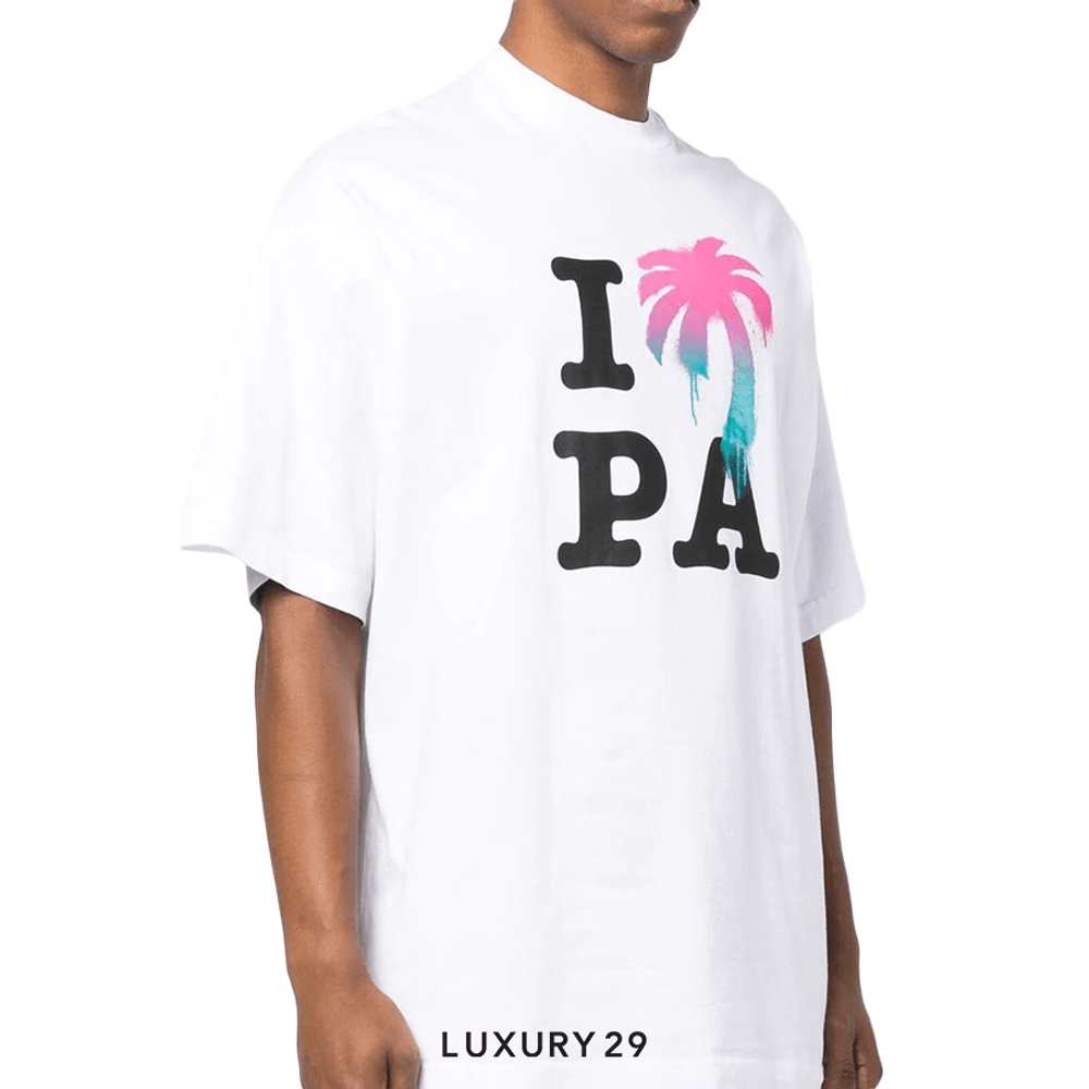 Palm Angels Logo Print T-Shirt White Multicolor(M, White)