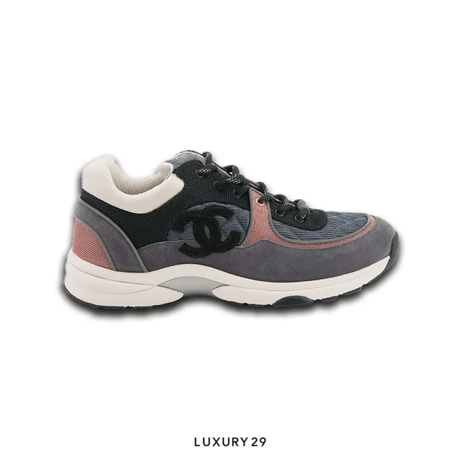 Chanel Trainers Fabric & Suede Calfskin Grey Pink