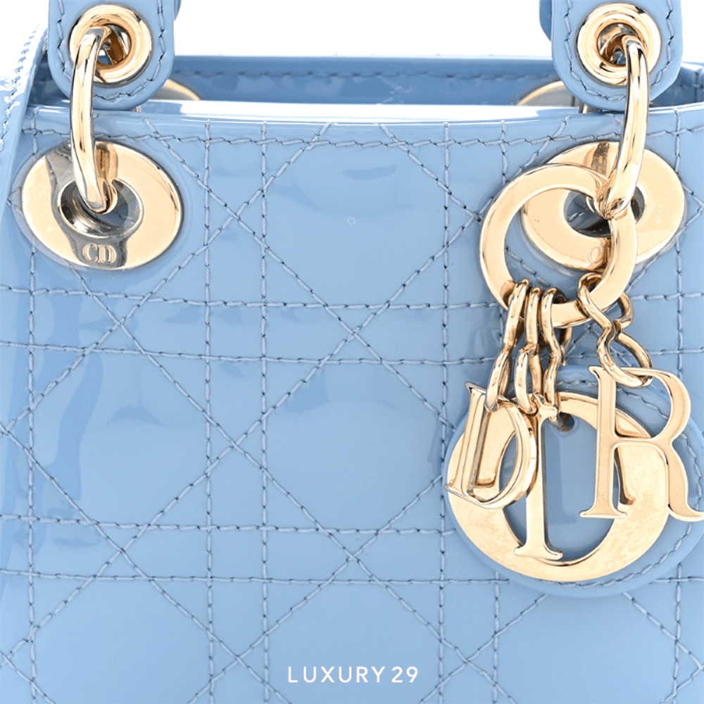 Dior Patent Cannage Micro Lady Dior Cornflower Blue(Micro, Blue)