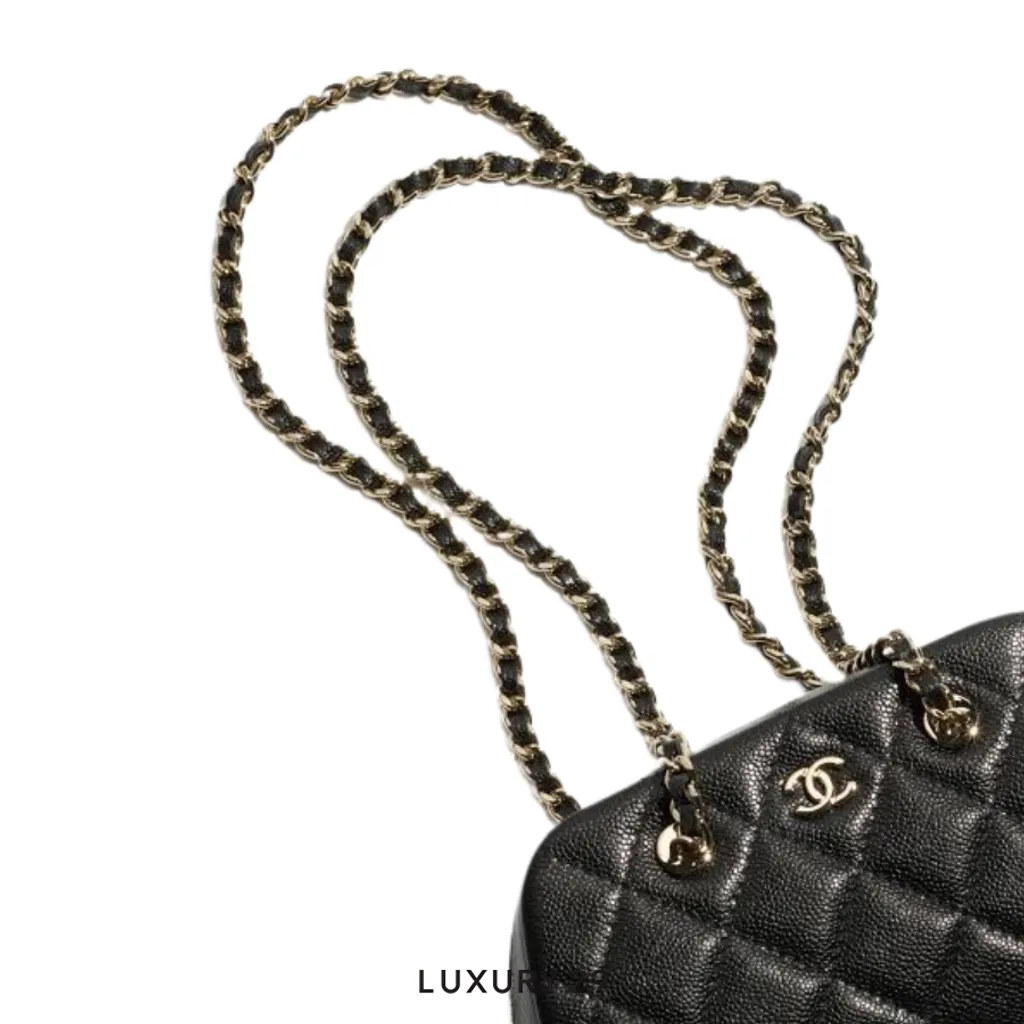 Chanel Mini Bowling Clutch with Chain Straps Black Shiny Caviar Light Gold Hardware(Mini, Black)