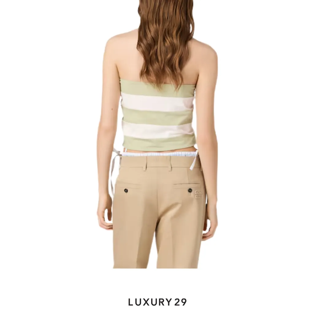 MIU MIU Striped jersey top Pale Rose/Agave(XS, Green)