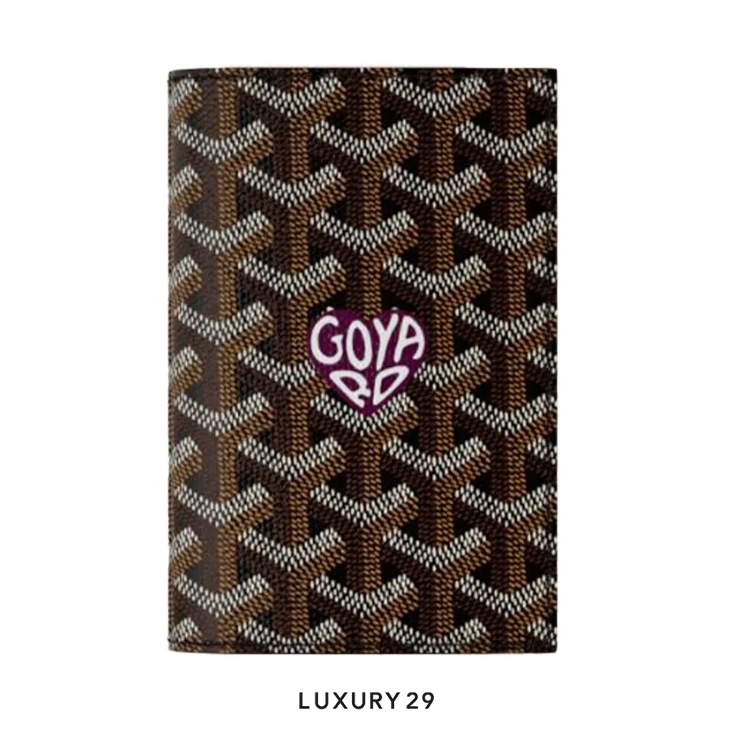 Goyard Grenelle Passport Cover Black & TanHand-Painted Heart Purple(Small, Brown)
