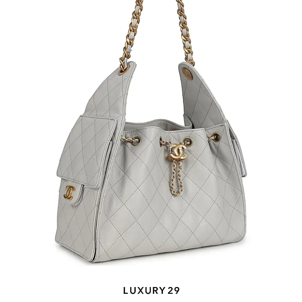 Chanel 25 Small Handbag Caviar Gold Hardware Light Grey(Small, Grey)
