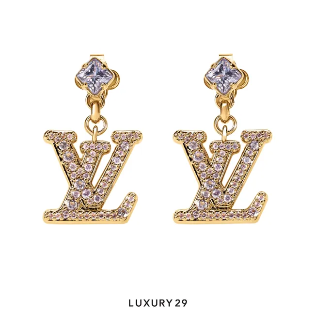 Louis Vuitton LV Lady LV Earrings  pink and purple rhinestones Gold metal