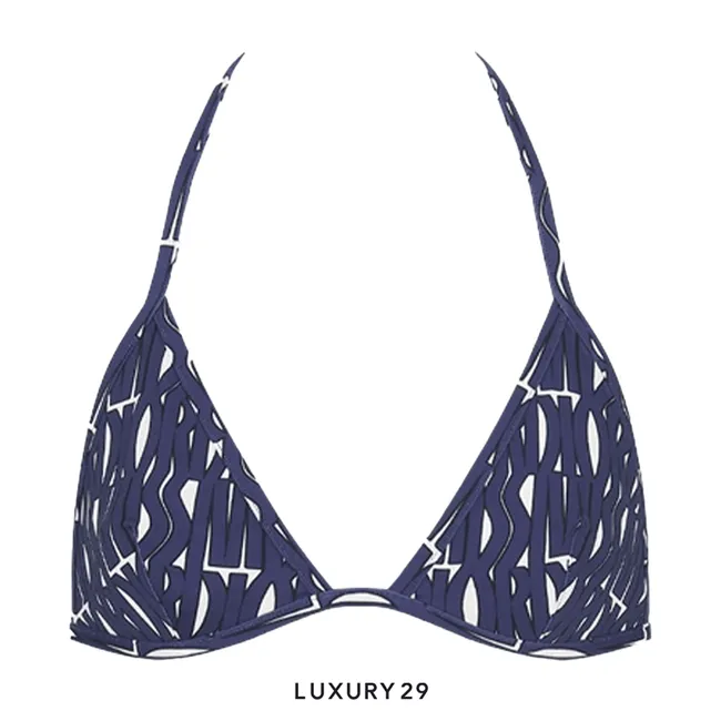 Bikini Top 
White Technical Fabric with Navy Blue Miss Dior Allover Motif