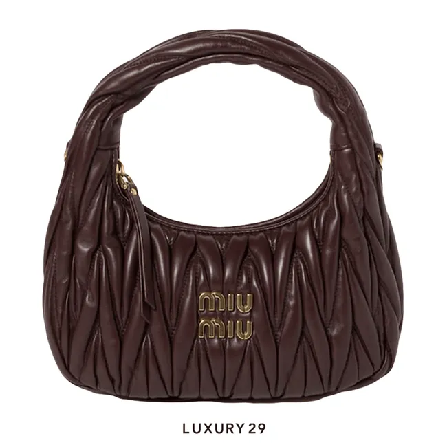 Miu Miu Wander Matelasse Nappa Leather Hobo Bag Briarwood
