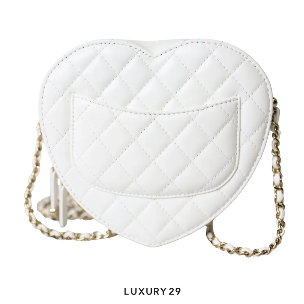Chanel Heart Bag Lambskin White Gold Hardware(Medium, White)