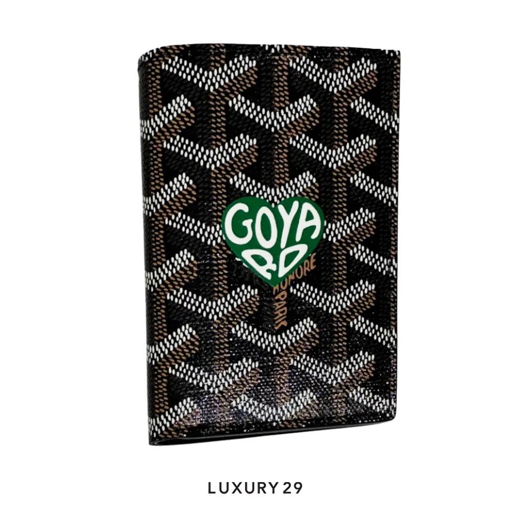 Goyard Saint-Pierre Card Wallet Black Hand-Painted Heart Green(Small, Black)