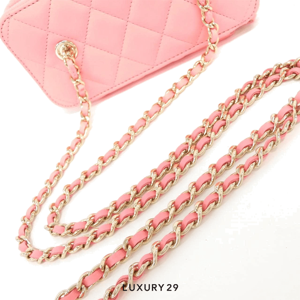 Chanel Clutch With Chain Lambskin, Diamante & Gold Metal Pink(Small, Pink)