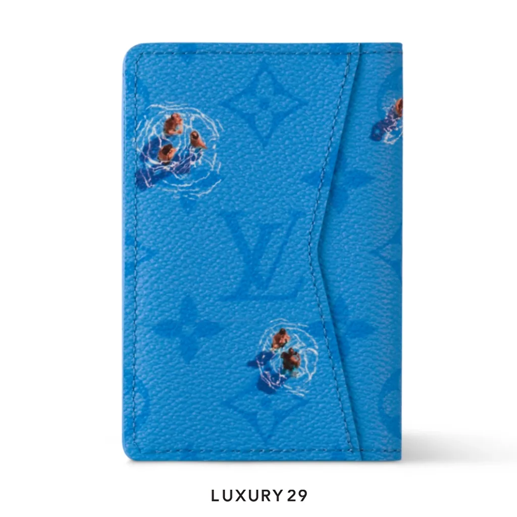 Louis Vuitton LV Pocket Organizer Wallet Pool Blue Colored Monogram Canvas(Small, Blue)
