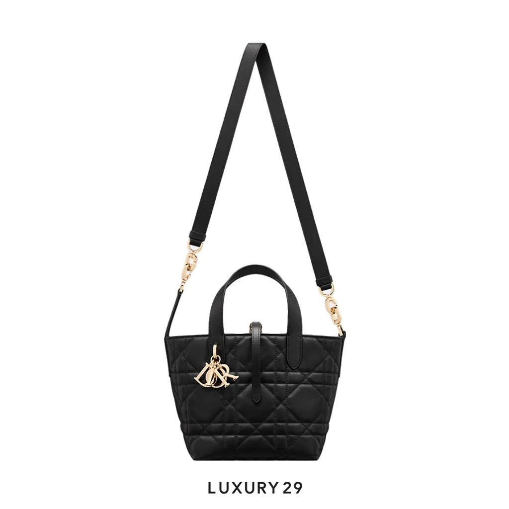 Dior Small Dior Toujours Vertical Tote Bag Black Macrocannage Calfskin(Small, Black)
