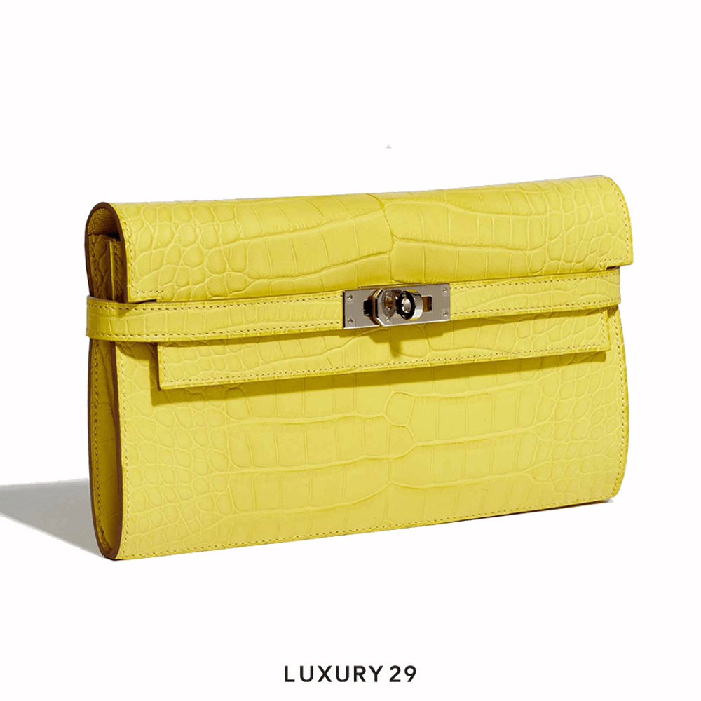 Hermes Matte Alligator Kelly Longue Wallet Mimosa / B Stamp (2023)(Medium, Yellow)