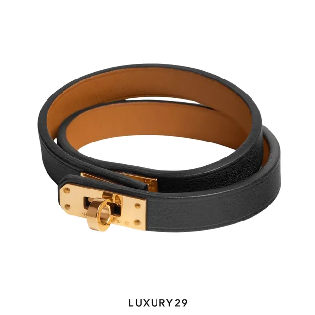 Hermes Mini Kelly Double Tour bracelet Yellow Gold Noir