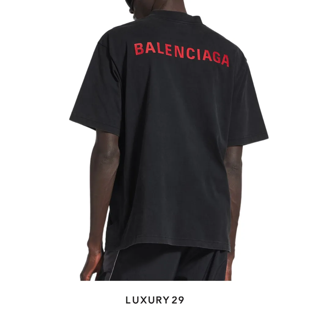 Balenciaga Men's Balenciaga Back T-shirt Medium Fit in Faded Black/red(2XS, Black)