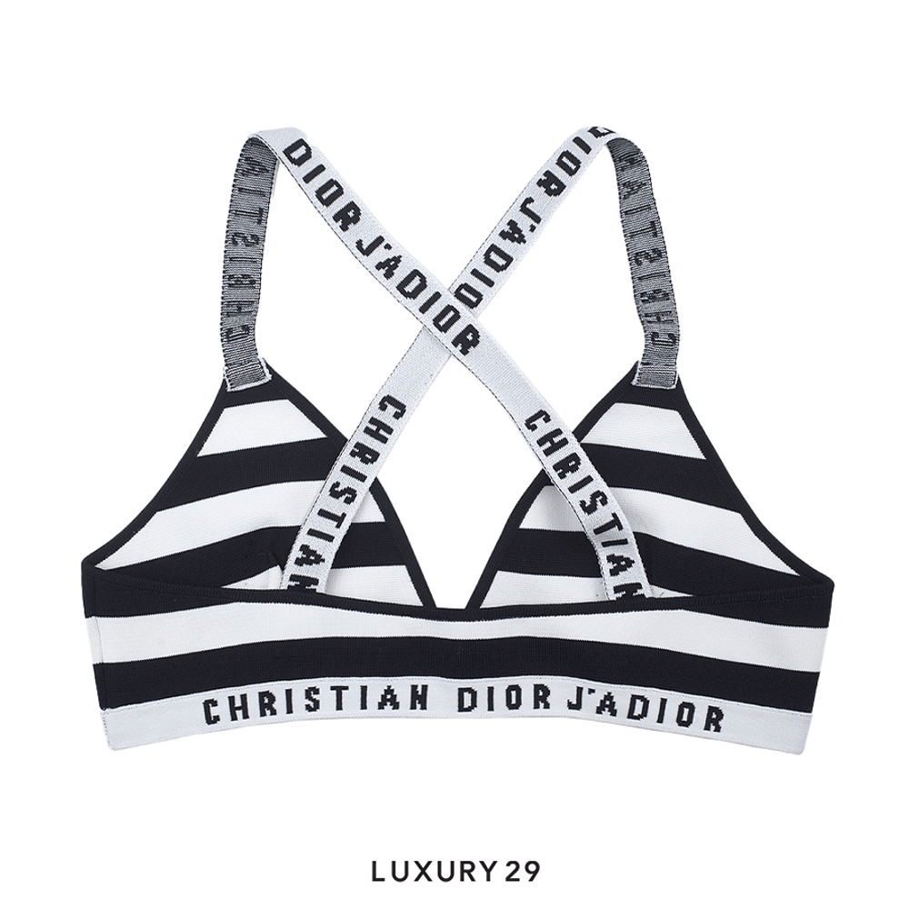 Dior J'adior Logo Striped Strap Bar Bralette(S, Black)
