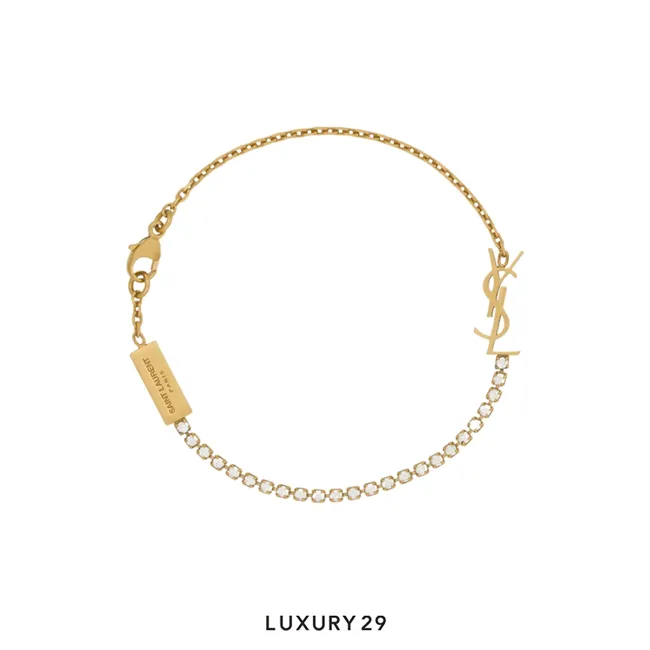 YSL Saint Laurent CASSANDRE CHARM BRACELET IN METAL AND RHINESTONE Gold