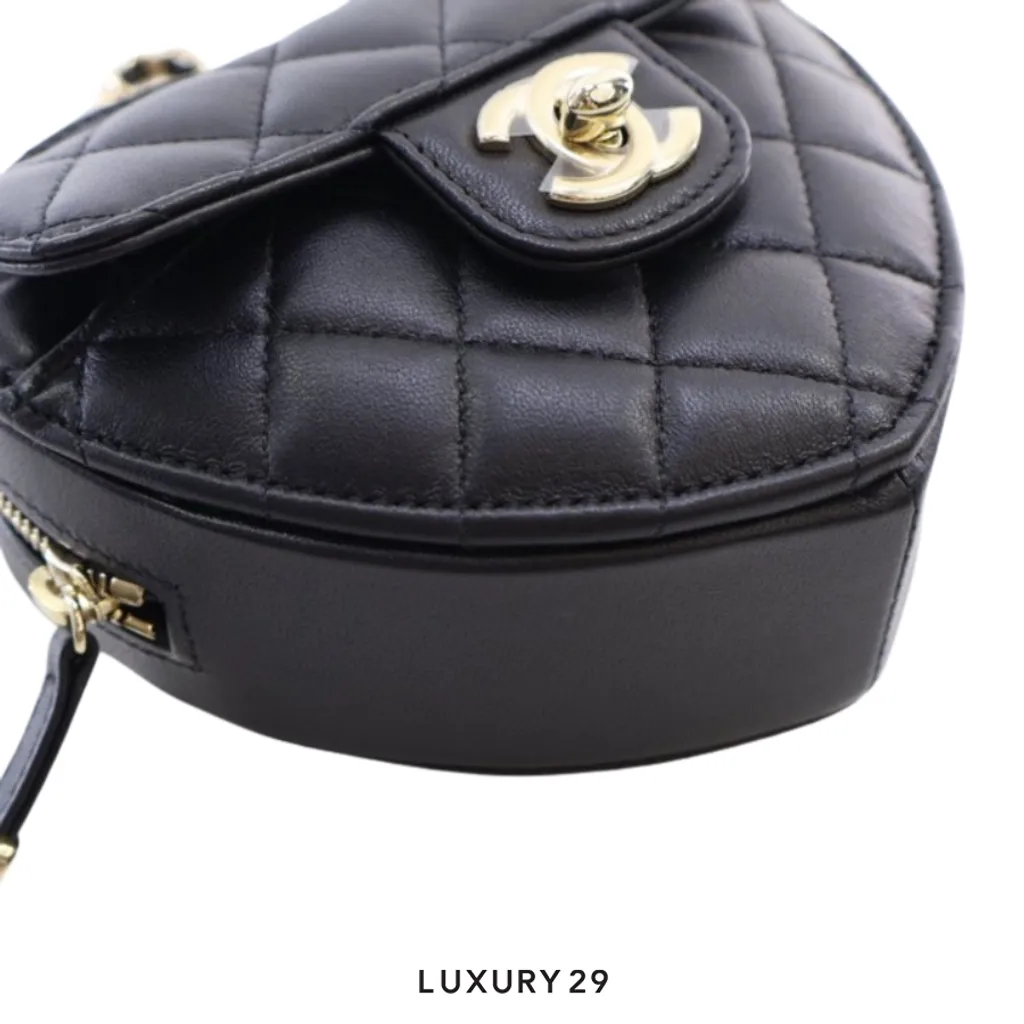 Chanel Heart Clutch with Chain Black(Small, Black)