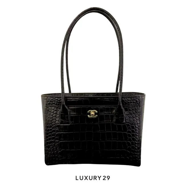 Chanel Small Tote Crocodile Embossed Calfskin & Gold-Tone Metal Black