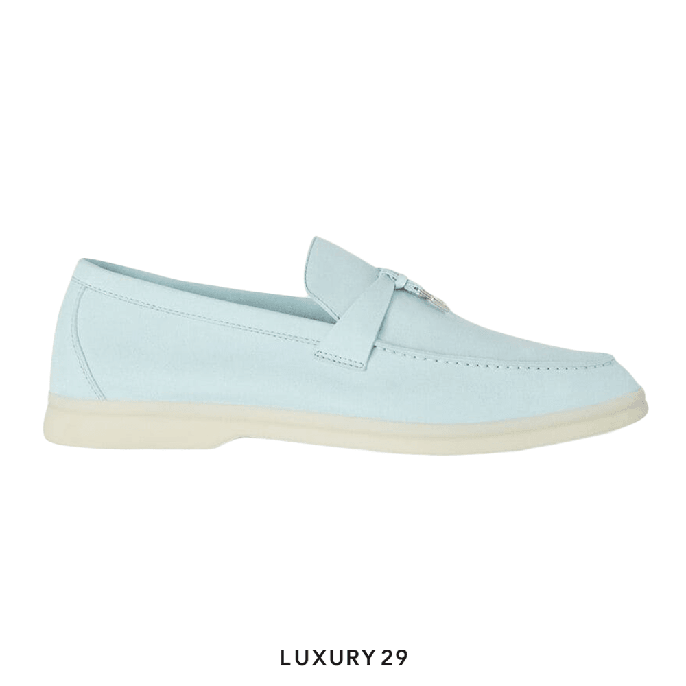 Loro Piana☆美品☆ Loro Piana Summer Charms Walk Loafers Suede Goatskin Azure