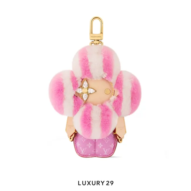 LOUIS VUITTON LV X Vivienne Fashionista Bag Charm Mink and leather Pink And White
