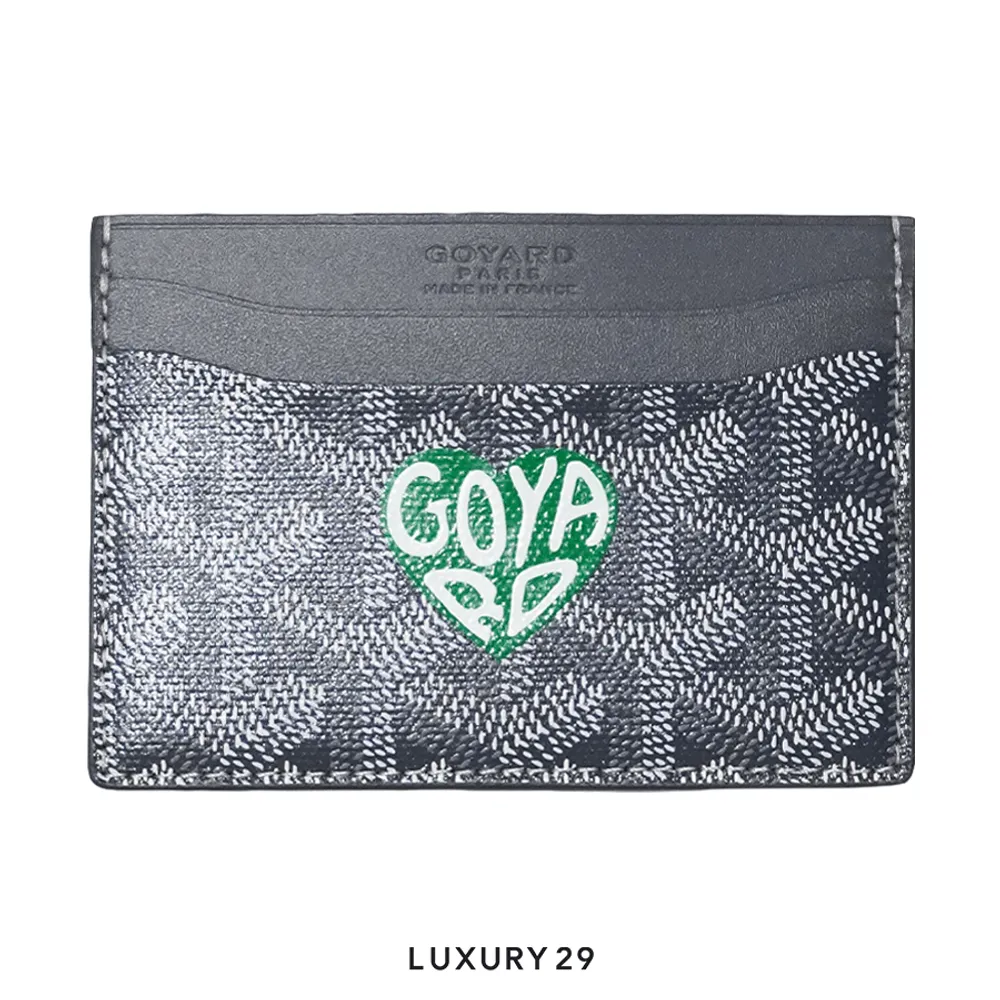 Goyard Saint-Sulpice Card Wallet Grey Hand-Painted Heart Green(Small, Grey)