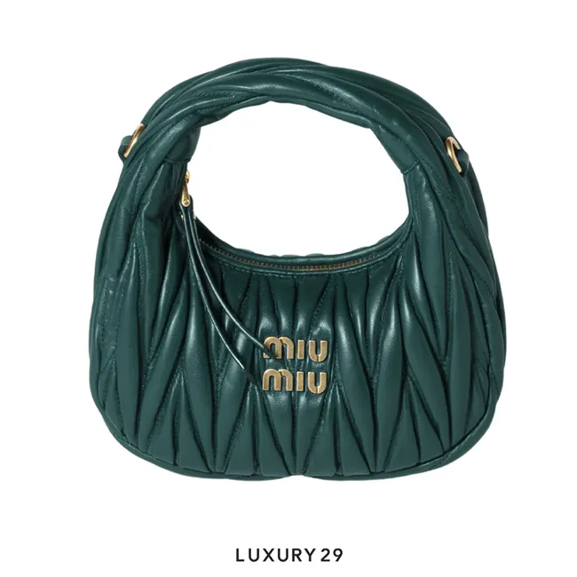 Miu Miu Wander Matelasse Nappa Leather Hobo Bag Emerald Green