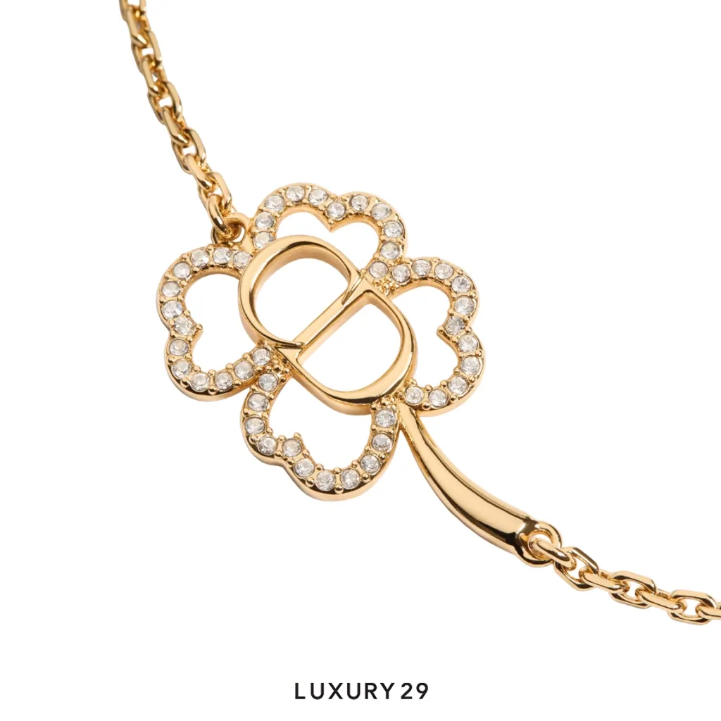 Dior CD Shiny Clover Bracelet Gold-Finish Metal and Crystals(Free Size, Gold)